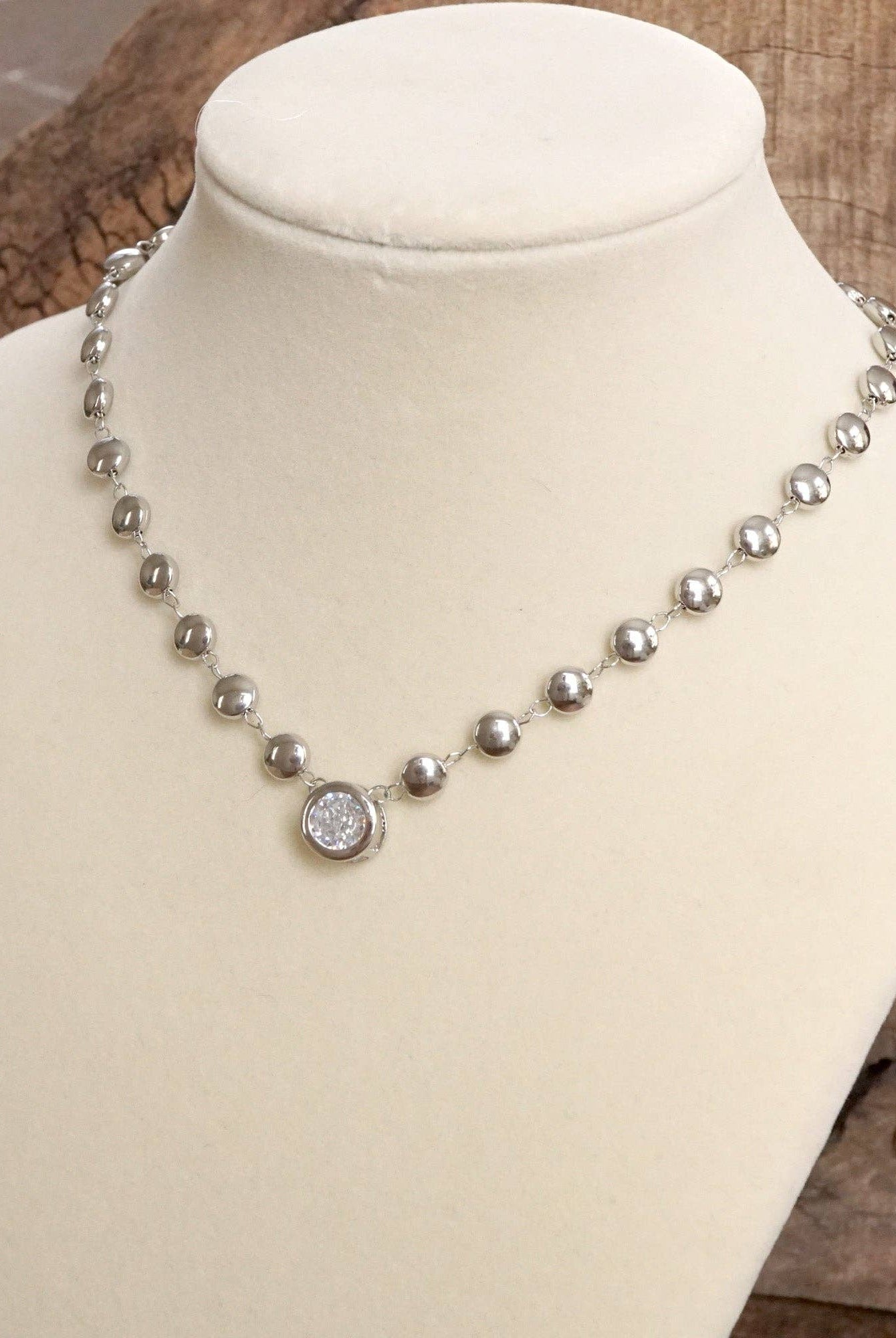 Clear Crystal Bezel Pendant Dot Chain Neckline Necklace-Necklaces-PennyLine inc-Stuffology - Where Vintage Meets Modern, A Boutique for Real Women in Crosbyton, TX