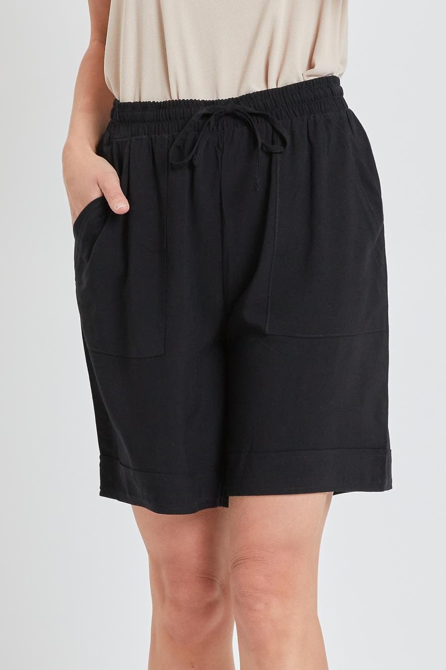 Black Double Cuff Shorts With Pork Chop Pockets-Shorts-YMI-Stuffology - Where Vintage Meets Modern, A Boutique for Real Women in Crosbyton, TX