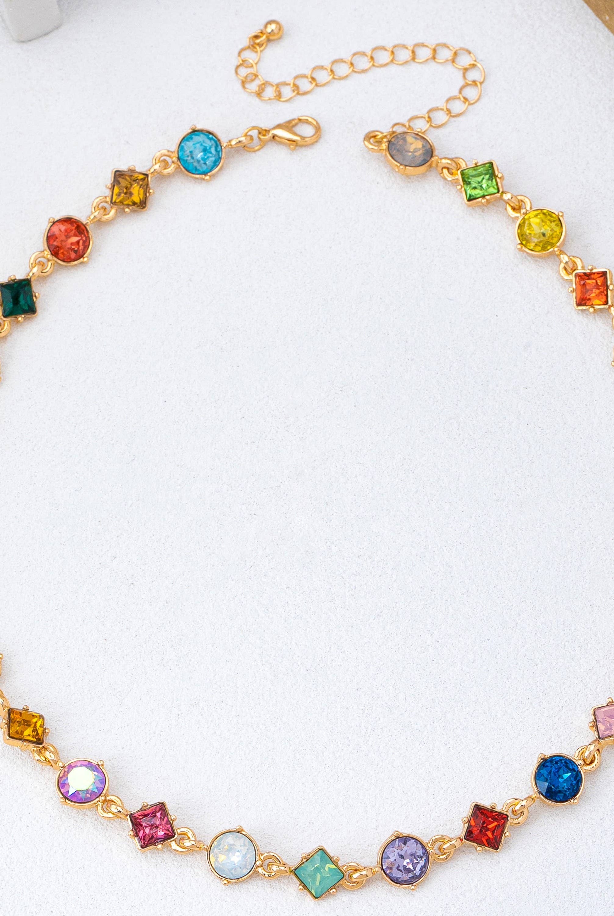 Multicolored Mixed-Shape Crystal Station Necklace | 80N93256-Necklaces-JOSSLYN by wall to wall-Stuffology - Where Vintage Meets Modern, A Boutique for Real Women in Crosbyton, TX