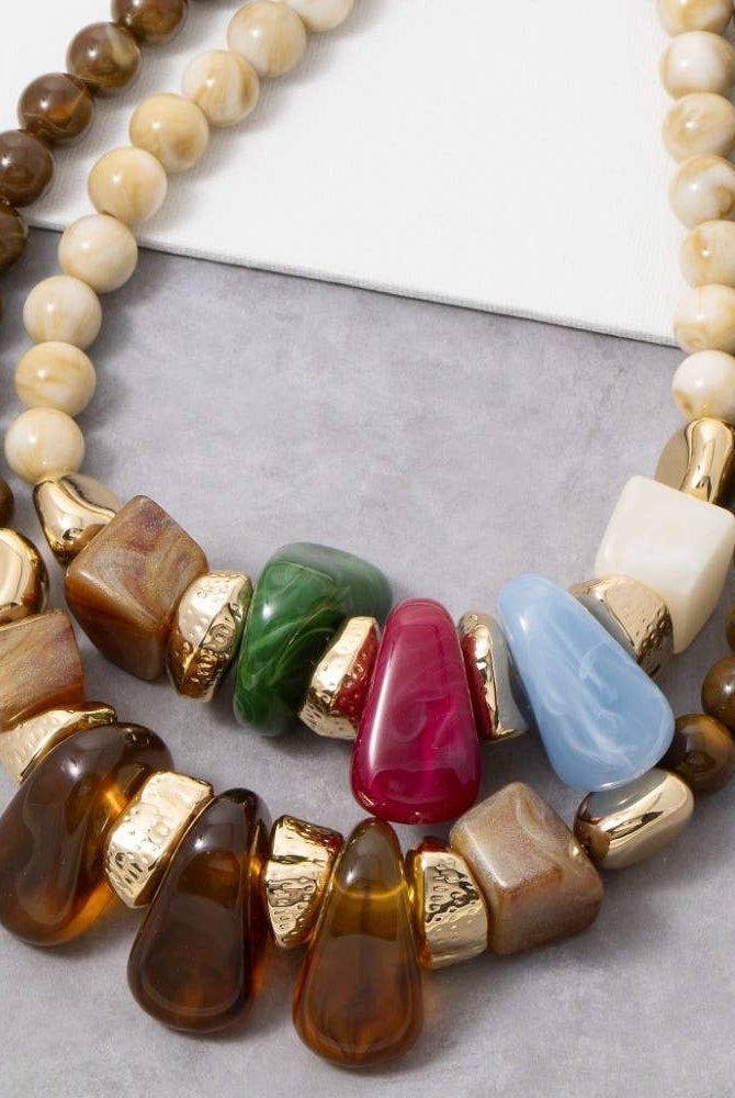 Gold Dipped Acrylic Chunky Beaded Statement Necklace-The Looks by Fame Accessories-Stuffology - Where Vintage Meets Modern, A Boutique for Real Women in Crosbyton, TX