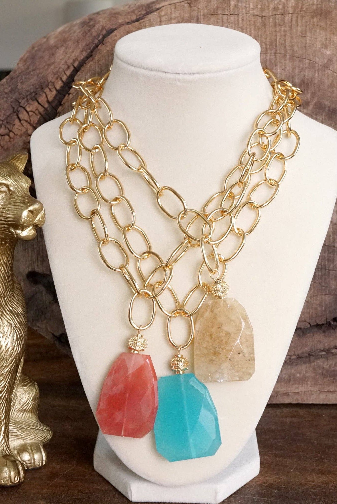 Statement Natural Stone Chain necklace-Necklaces-PennyLine inc-Stuffology - Where Vintage Meets Modern, A Boutique for Real Women in Crosbyton, TX