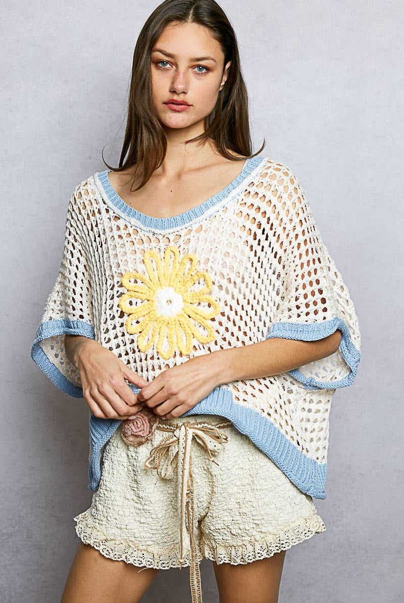 POL Clothing Round Neck Sleeveless Floral Open Crochet Sweater-Sweater Vest-Pol Clothing-Stuffology - Where Vintage Meets Modern, A Boutique for Real Women in Crosbyton, TX