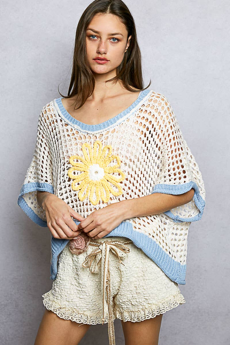 POL Clothing Round Neck Sleeveless Floral Open Crochet Sweater-Sweater Vest-Pol Clothing-Stuffology - Where Vintage Meets Modern, A Boutique for Real Women in Crosbyton, TX