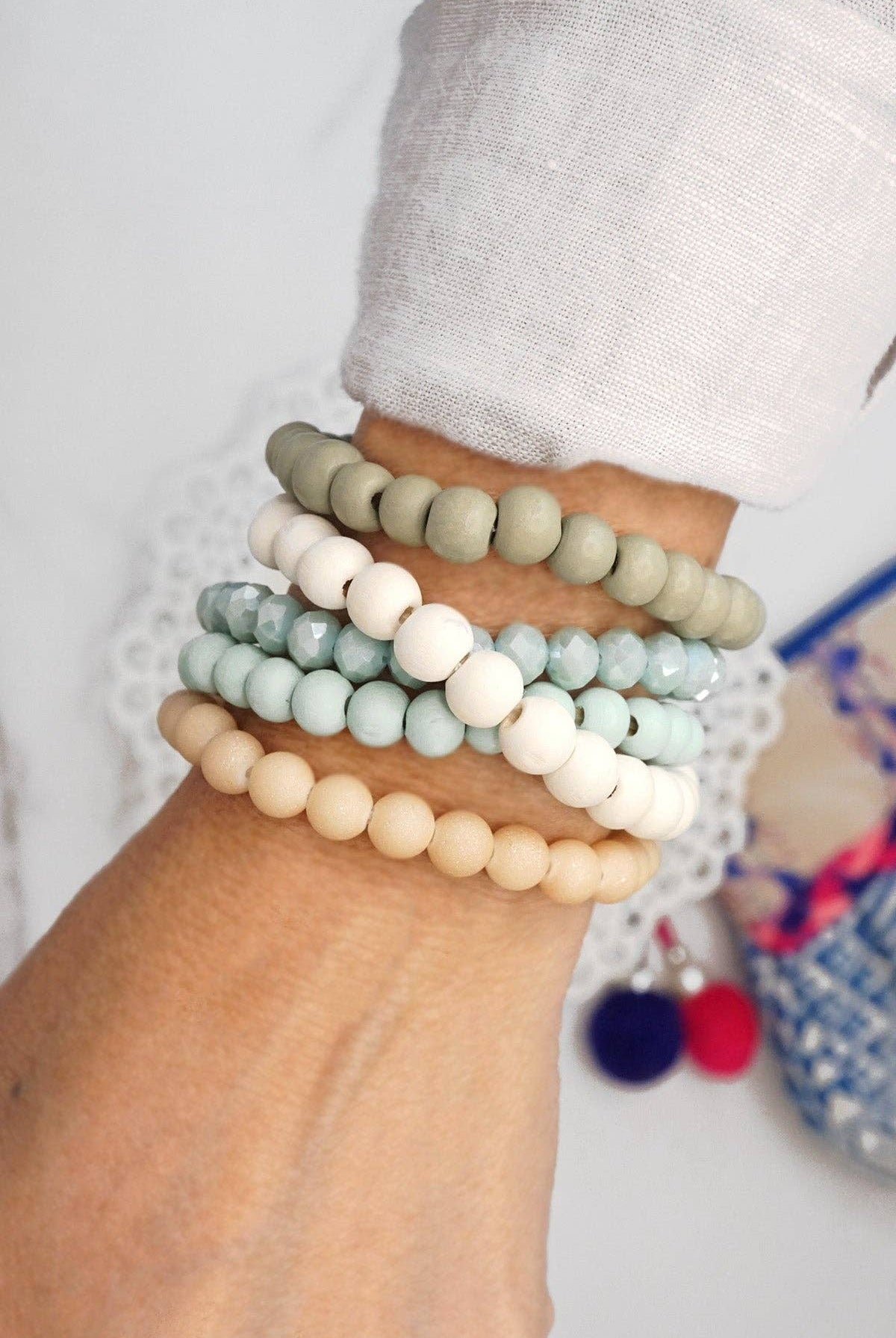 Wood glass basic bracelets stack beaded bracelet set-PennyLine inc-Stuffology - Where Vintage Meets Modern, A Boutique for Real Women in Crosbyton, TX