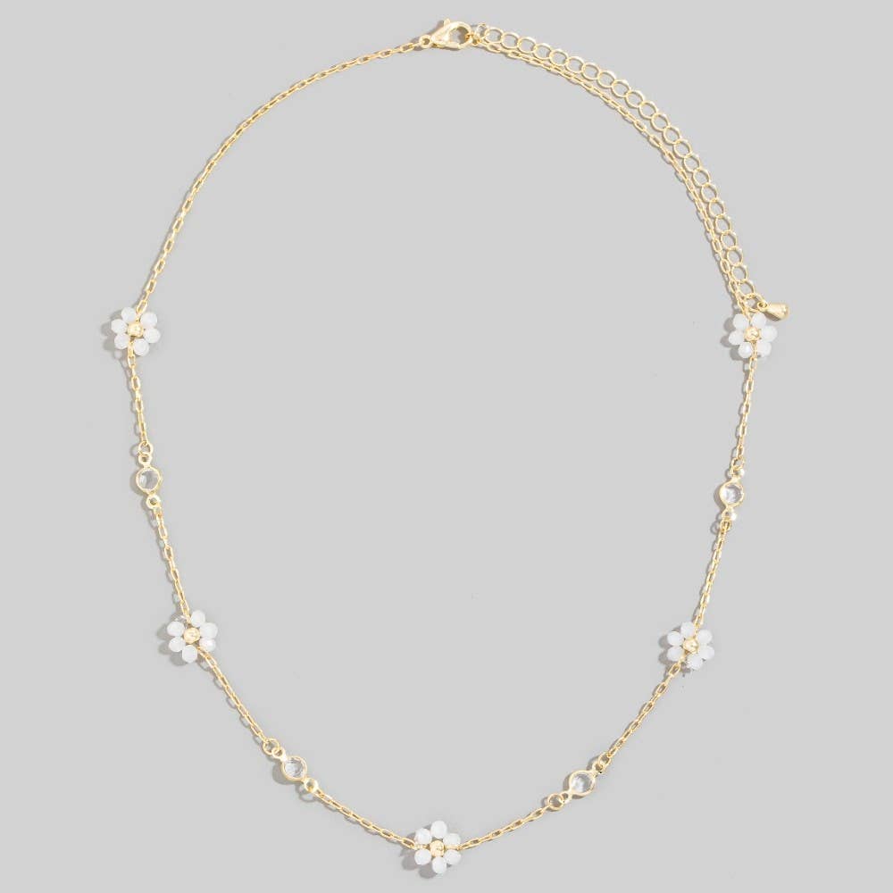 Faceted Beaded Flower Station Charms Beaded Necklace-The Looks by Fame Accessories-Stuffology - Where Vintage Meets Modern, A Boutique for Real Women in Crosbyton, TX