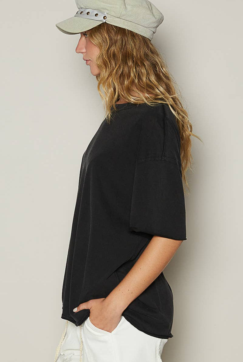 POL Clothing Vintage Washed Round Neck Short Sleeve Basic Solid Top / Tee-TOP-Pol Clothing-Stuffology - Where Vintage Meets Modern, A Boutique for Real Women in Crosbyton, TX