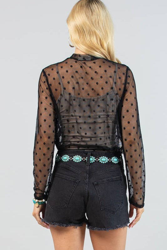 BLACK POLKA DOT SHEER MESH TOP-MESH TOP-Avery-Stuffology - Where Vintage Meets Modern, A Boutique for Real Women in Crosbyton, TX
