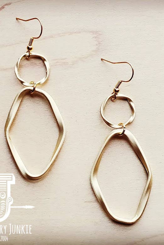 Matte Gold Hoop Earrings with Oval Hoop Dangle 203u-The Jewelry Junkie-Stuffology - Where Vintage Meets Modern, A Boutique for Real Women in Crosbyton, TX