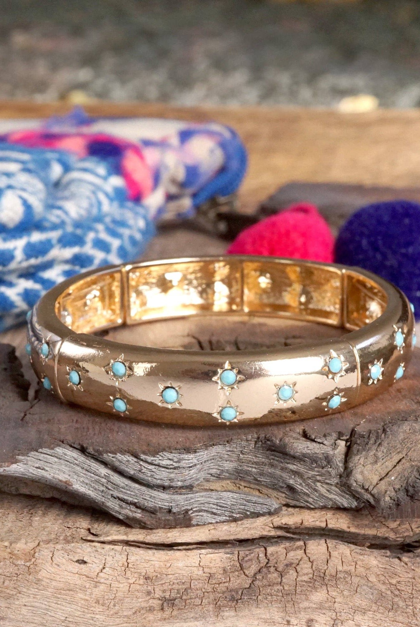 Gold-Tone Eternity Stretch Bangle – Pearls, Turquoise, or Crystals-Bracelets-PennyLine inc-Stuffology - Where Vintage Meets Modern, A Boutique for Real Women in Crosbyton, TX