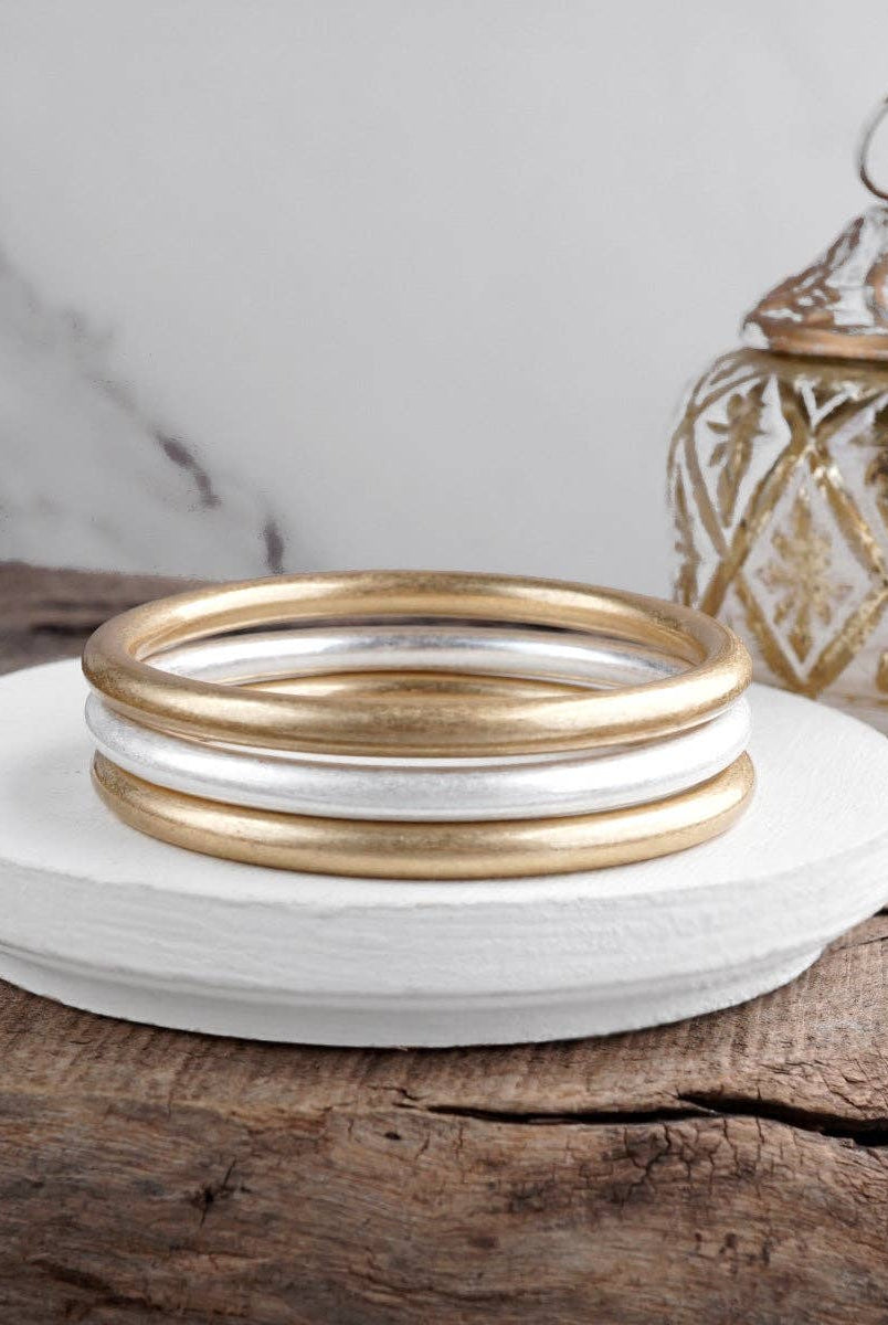 Sundrift Glow – Mixed Metal Bangle Stack-Bracelets-PennyLine inc-Stuffology - Where Vintage Meets Modern, A Boutique for Real Women in Crosbyton, TX