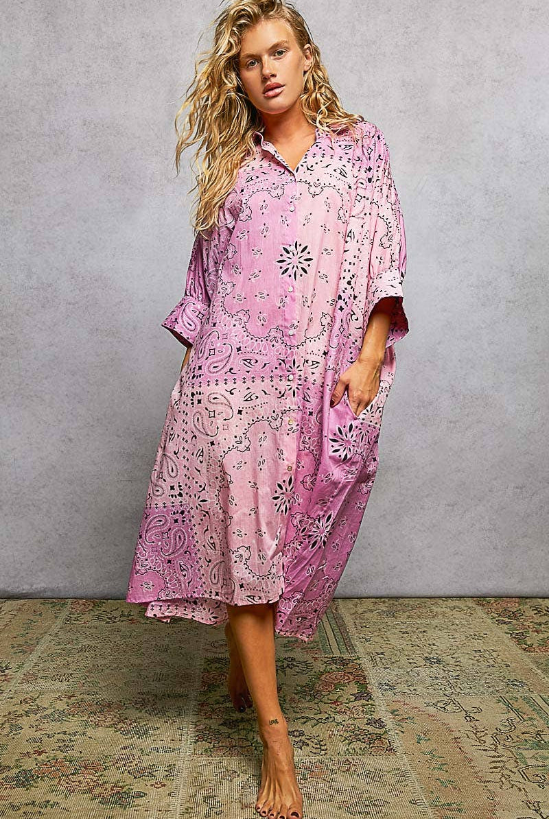 Pink Floral Printed Button Down Dress - Jacket-Dresses-Pol Clothing-Stuffology - Where Vintage Meets Modern, A Boutique for Real Women in Crosbyton, TX