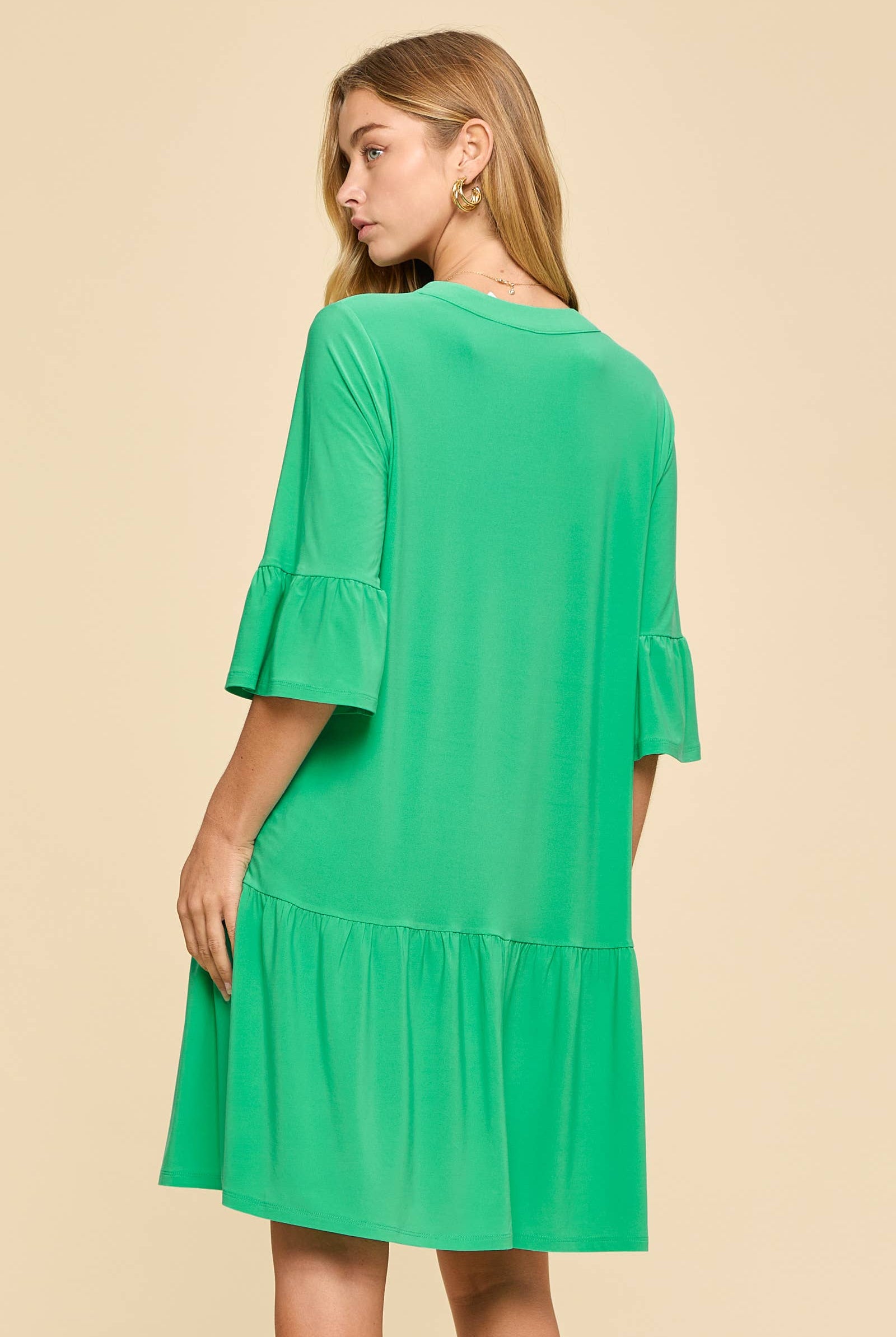 Shirred Tiered Relaxed 3/4 Sleeve Dress-Dresses-Dear Scarlett-Stuffology - Where Vintage Meets Modern, A Boutique for Real Women in Crosbyton, TX