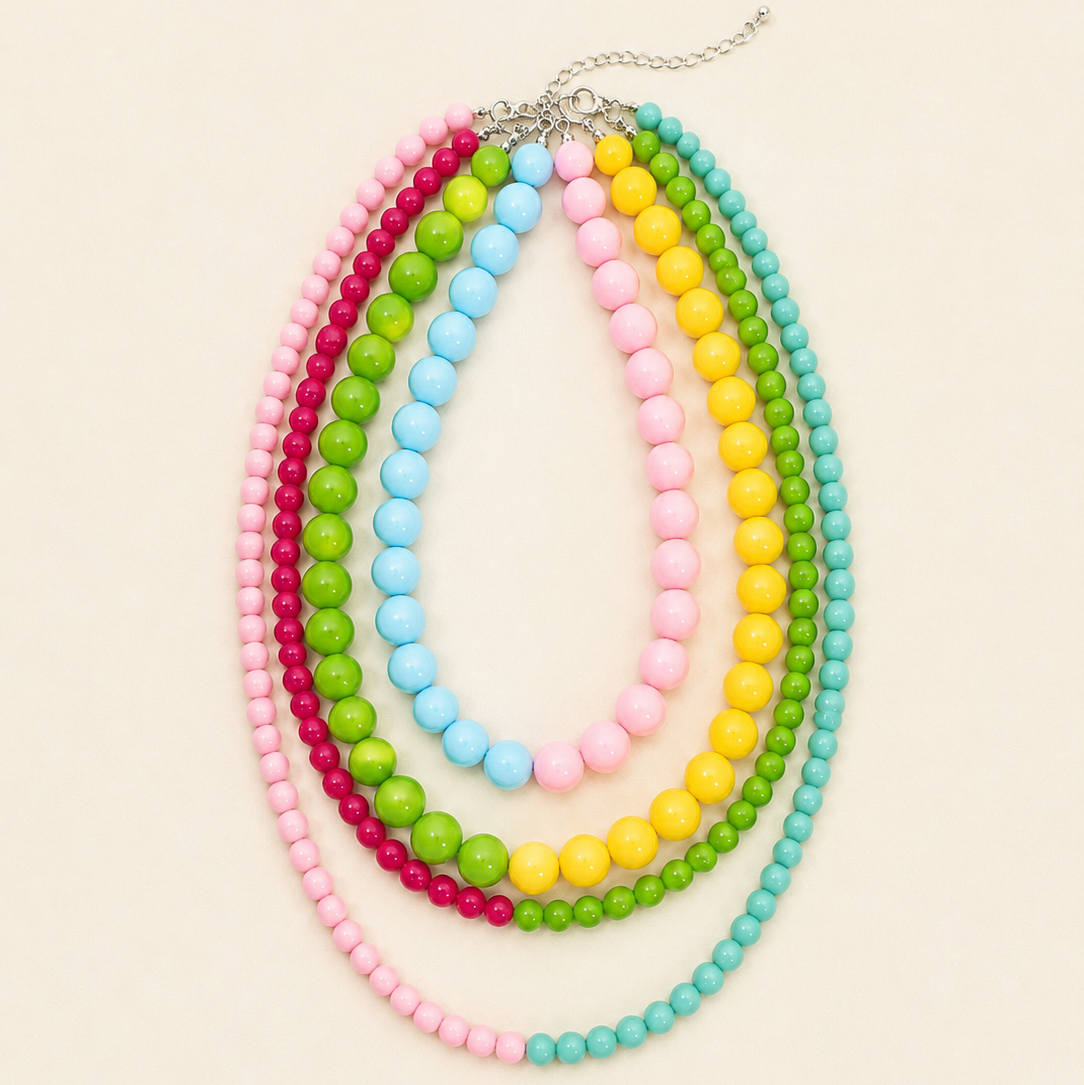 Multi Resin Beaded layered Necklaces | 40NK9756-Necklaces-JOSSLYN by wall to wall-Stuffology - Where Vintage Meets Modern, A Boutique for Real Women in Crosbyton, TX