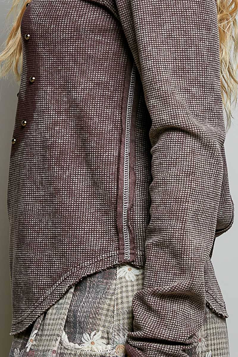 Studded Peace Sign Long Sleeve Thermal Top-Tops-Pol Clothing-Stuffology - Where Vintage Meets Modern, A Boutique for Real Women in Crosbyton, TX