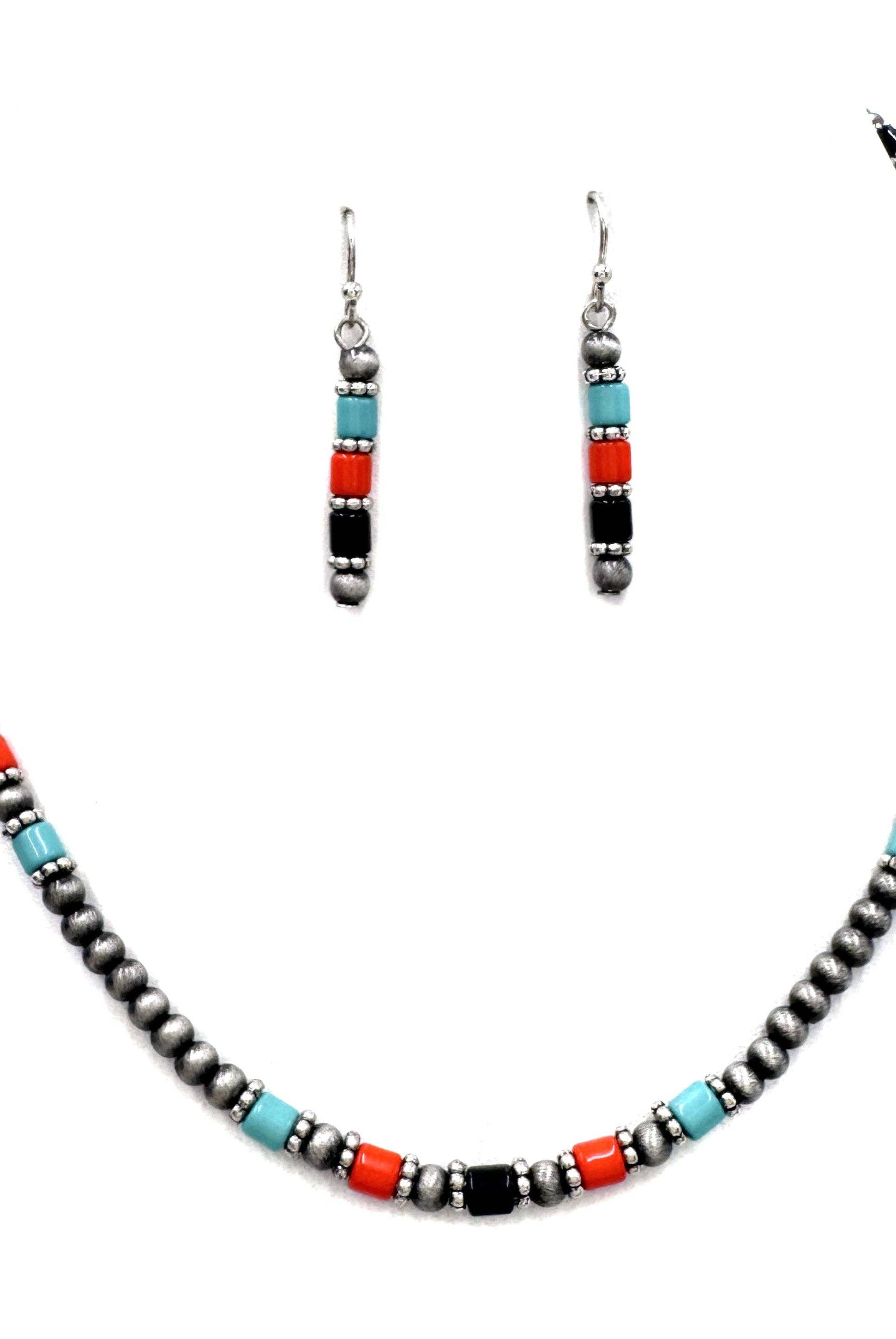 Navajo Bead Turquoise Orange Stone Necklace Set-Necklaces-Lunar Deer-Stuffology - Where Vintage Meets Modern, A Boutique for Real Women in Crosbyton, TX