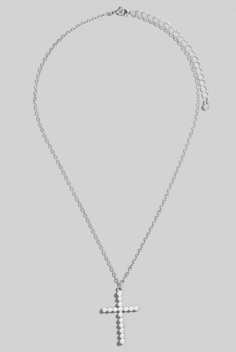 Pearl Cross Pendant Necklace-Necklaces-The Looks by Fame Accessories-Stuffology - Where Vintage Meets Modern, A Boutique for Real Women in Crosbyton, TX