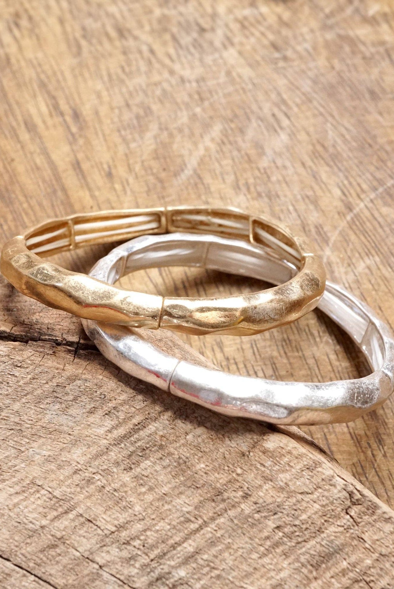 Boho Stretchy Minimalist Bangle Raw Textured Worn Gold-Bracelets-PennyLine inc-Stuffology - Where Vintage Meets Modern, A Boutique for Real Women in Crosbyton, TX
