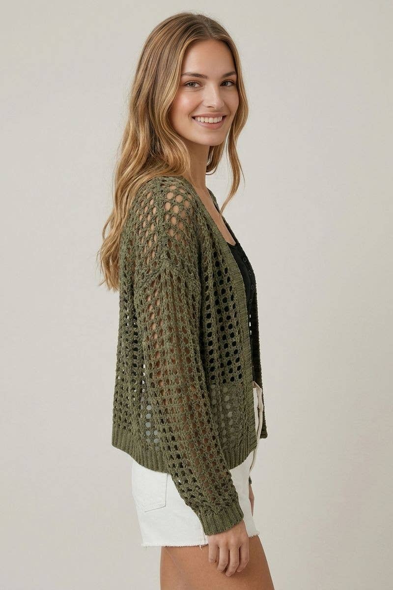CROCHET FISHNET CROPPED OPEN CARDIGAN - 10685J-Doe and Rae-Stuffology - Where Vintage Meets Modern, A Boutique for Real Women in Crosbyton, TX