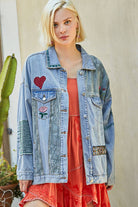 Long sleeve denim embroidery roomy fit jacket-Denim Jacket-Pol Clothing-Stuffology - Where Vintage Meets Modern, A Boutique for Real Women in Crosbyton, TX