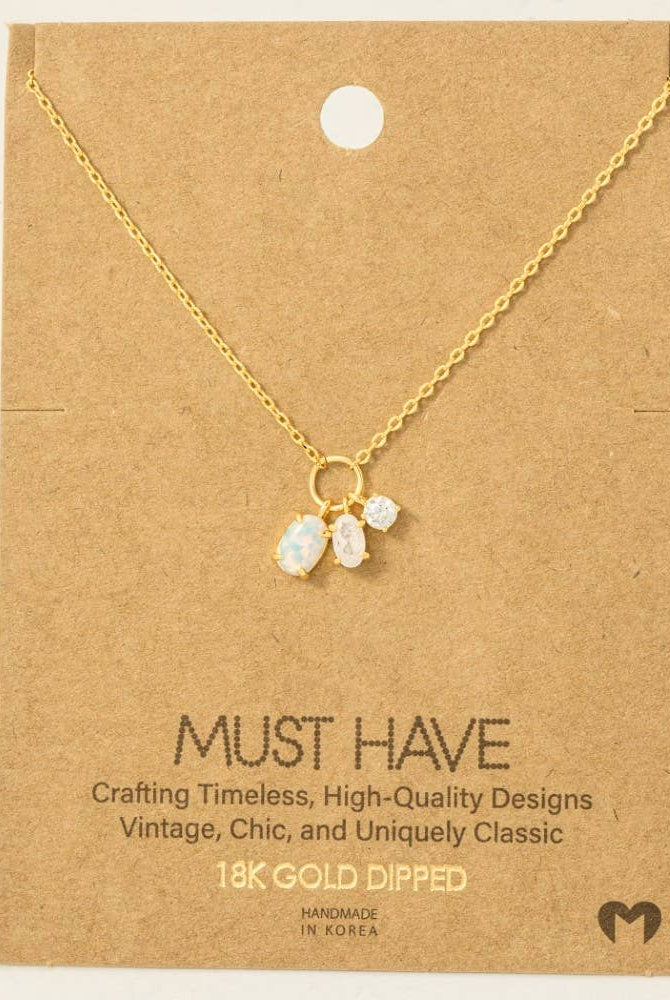 Dainty Opal Crystal Charm Necklace-Necklaces-The Looks by Fame Accessories-Stuffology - Where Vintage Meets Modern, A Boutique for Real Women in Crosbyton, TX