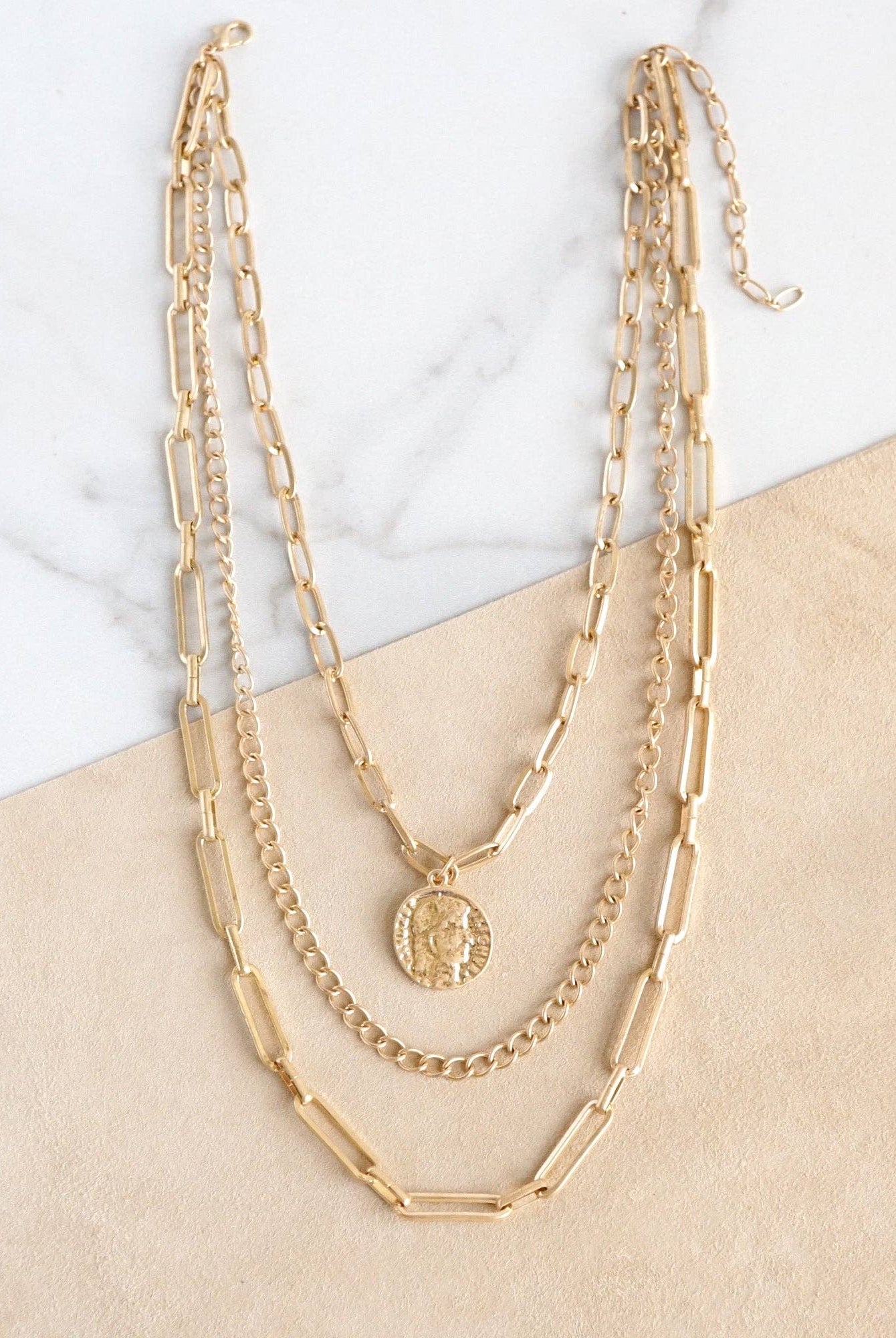 Multi Layer Coin Pendant Chain Necklace Gold or Silver Tone-Necklaces-PennyLine inc-Stuffology - Where Vintage Meets Modern, A Boutique for Real Women in Crosbyton, TX