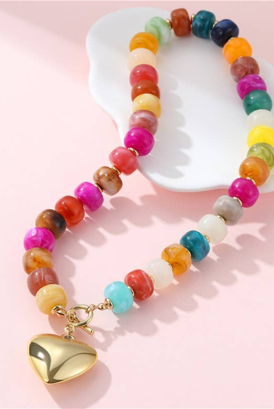 MULTI BEADED HEART CHARM TOGGLE NECKLACE-Necklaces-Stuffology Boutique-Stuffology - Where Vintage Meets Modern, A Boutique for Real Women in Crosbyton, TX