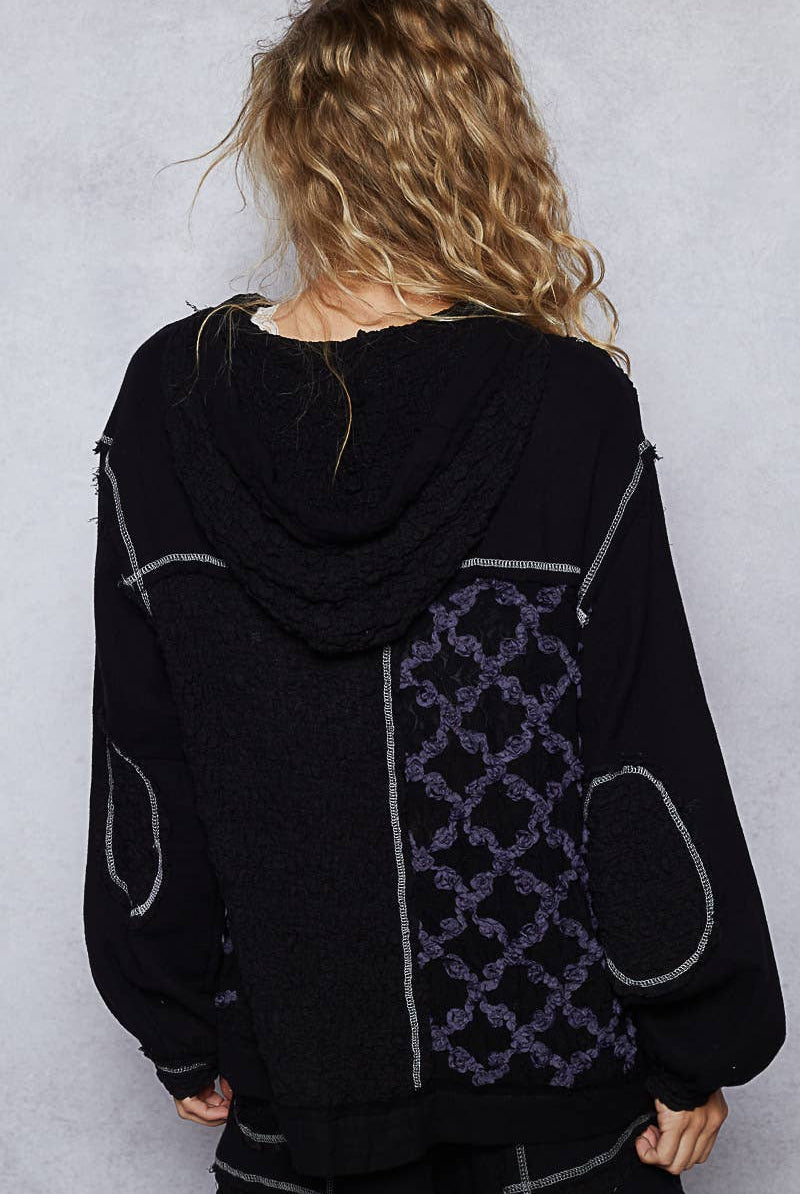 Balloon Sleeves Lace Solid Knit Hoodie Jacket-Hoodie-Pol Clothing-Stuffology - Where Vintage Meets Modern, A Boutique for Real Women in Crosbyton, TX