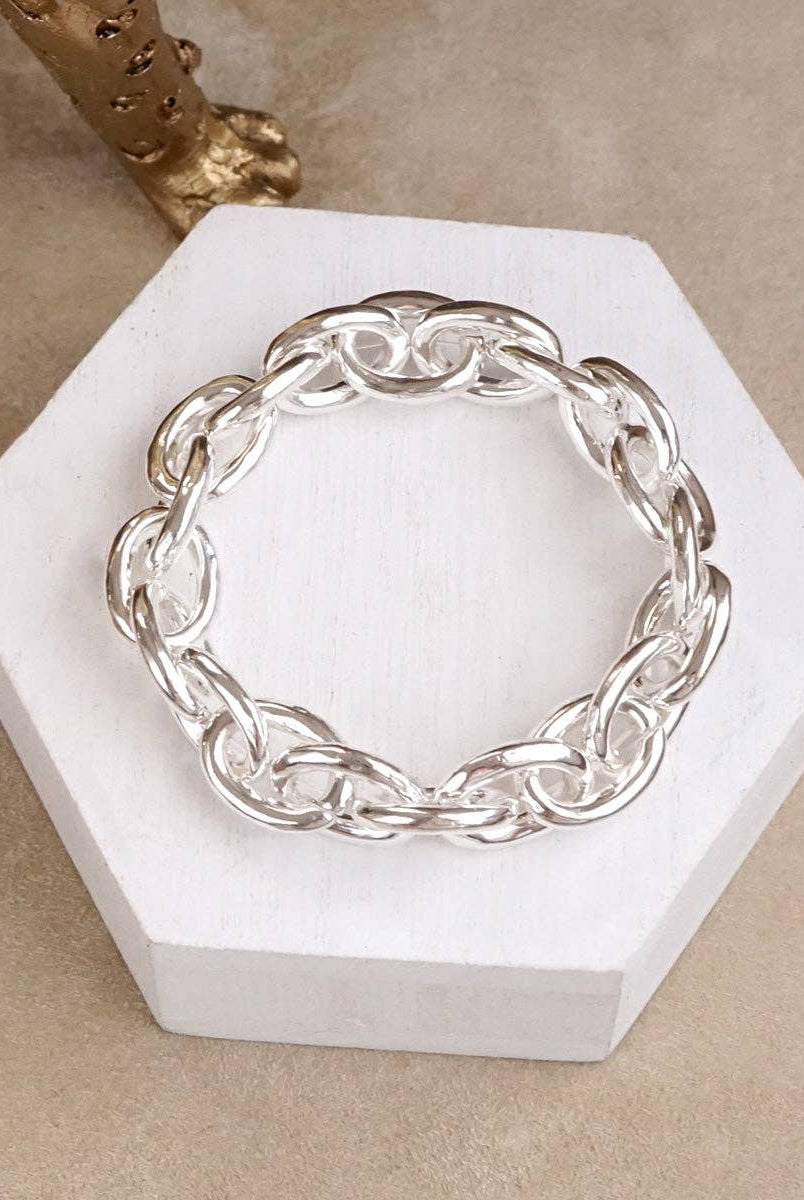 Bold Links – Chunky Chain Stretchy Bracelet - in Gold-Bracelets-PennyLine inc-Stuffology - Where Vintage Meets Modern, A Boutique for Real Women in Crosbyton, TX