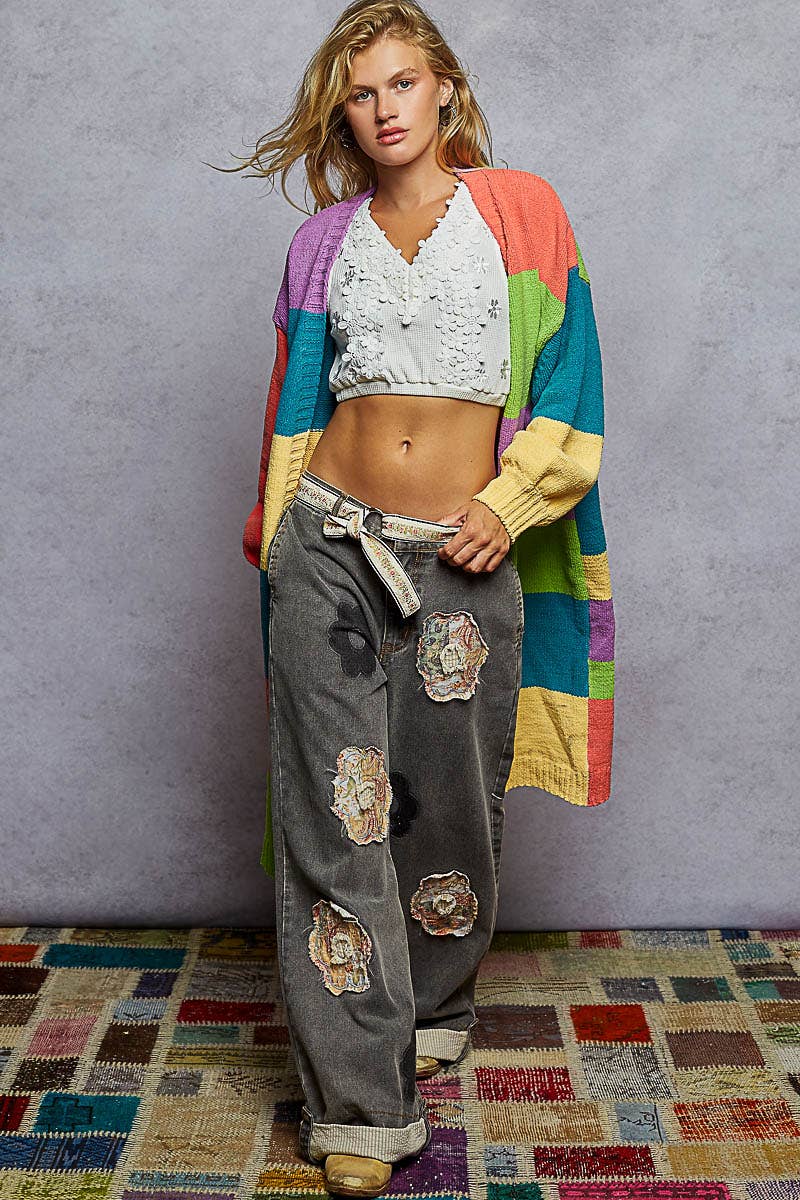 POL Clothing Color Block Maxi Sweater Cardigan-Sweater Cardigan-Pol Clothing-Stuffology - Where Vintage Meets Modern, A Boutique for Real Women in Crosbyton, TX