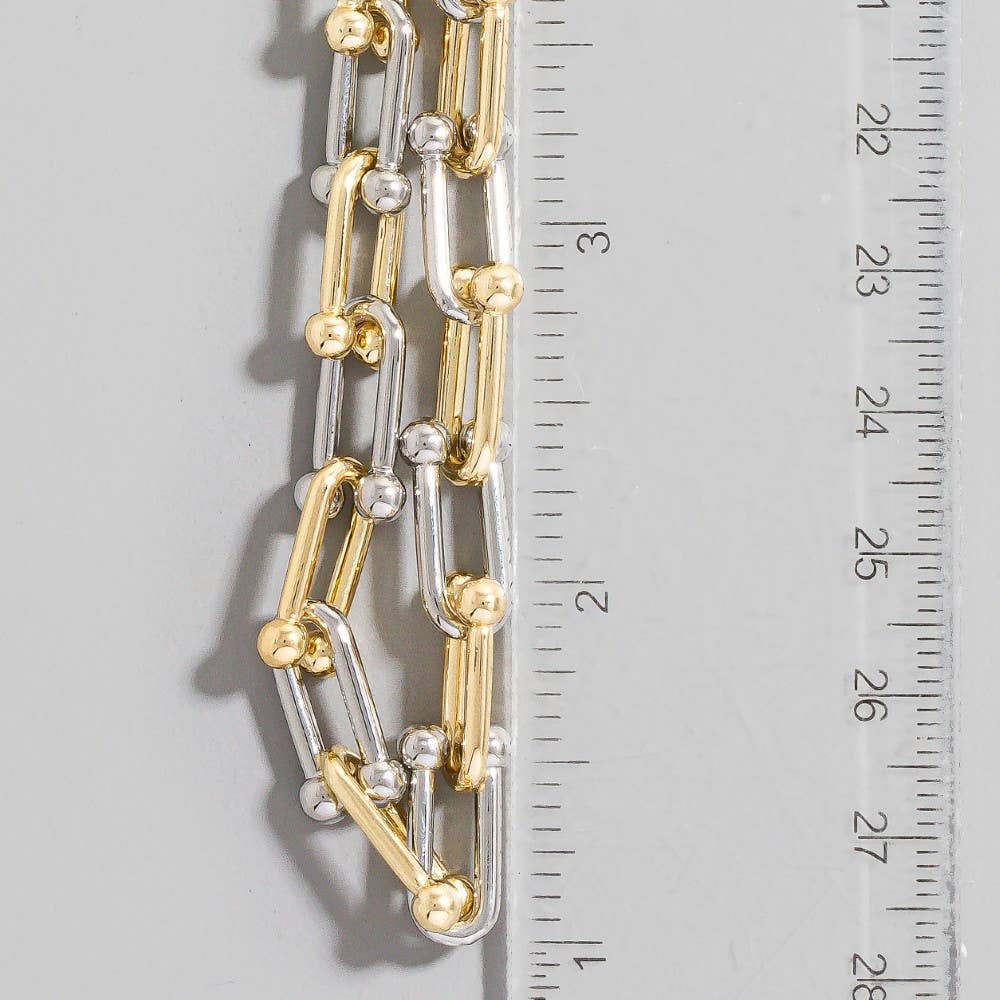 Two Tone U Chain Link Necklace-The Looks by Fame Accessories-Stuffology - Where Vintage Meets Modern, A Boutique for Real Women in Crosbyton, TX