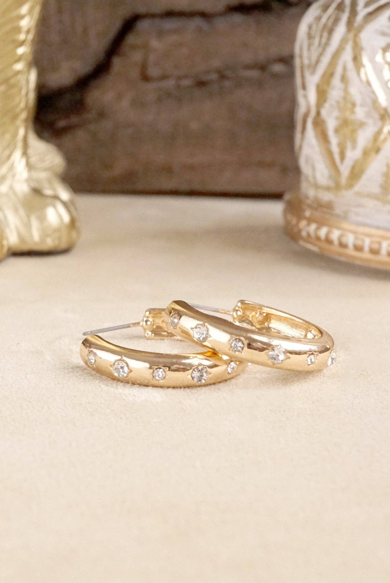 Classic Bubble Hoops – Gold with Crystal, Pearl, or Turquoise-Earrings-PennyLine inc-Stuffology - Where Vintage Meets Modern, A Boutique for Real Women in Crosbyton, TX