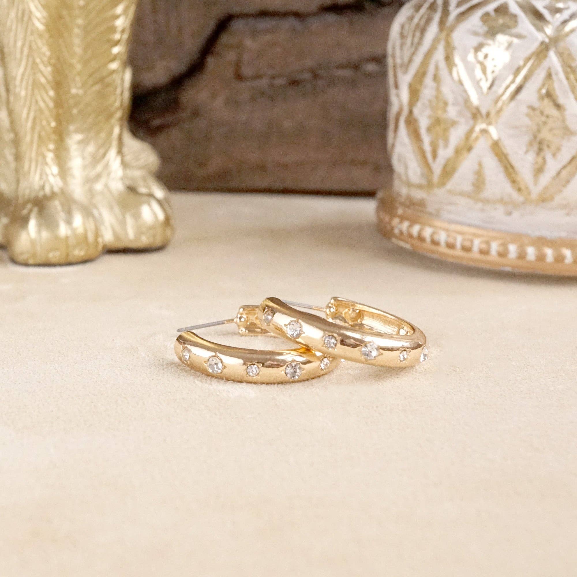 Classic Bubble Hoops – Gold with Crystal, Pearl, or Turquoise-Earrings-PennyLine inc-Stuffology - Where Vintage Meets Modern, A Boutique for Real Women in Crosbyton, TX