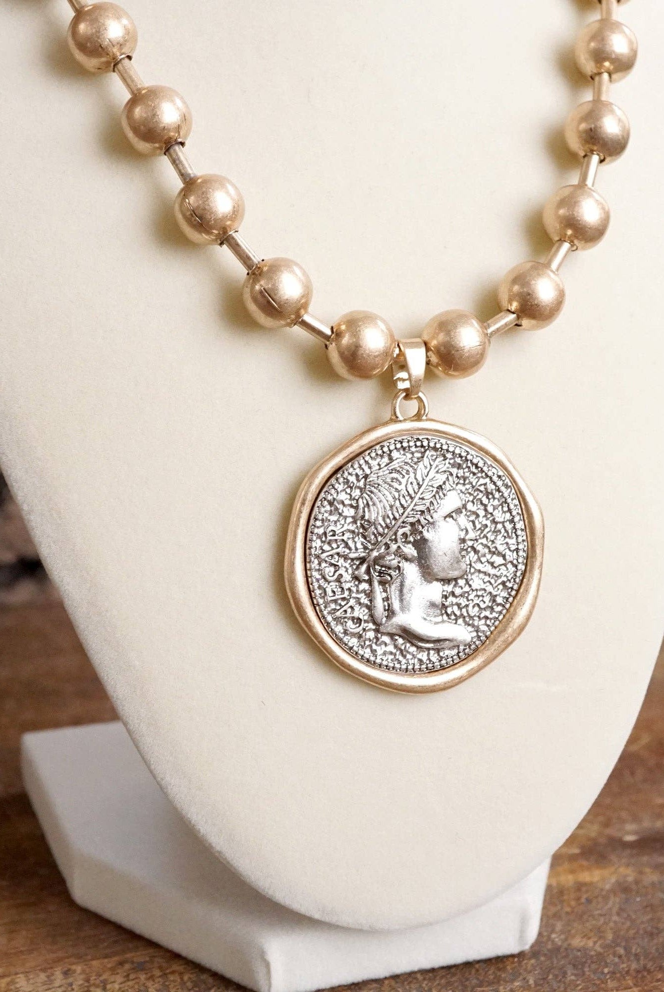 Coin Chunky Ball Chain Statement Necklace – Gold and Silver Tone-Necklaces-PennyLine inc-Stuffology - Where Vintage Meets Modern, A Boutique for Real Women in Crosbyton, TX