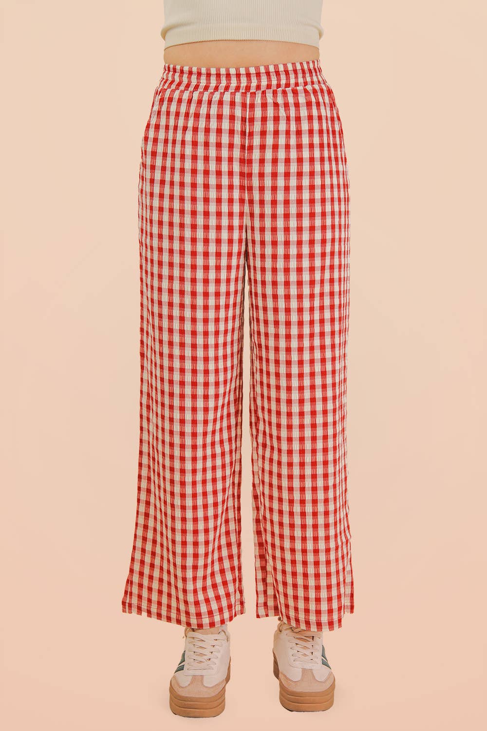 Elastic Waist Checkered Casual Pants-Pants-VERY J-Stuffology - Where Vintage Meets Modern, A Boutique for Real Women in Crosbyton, TX