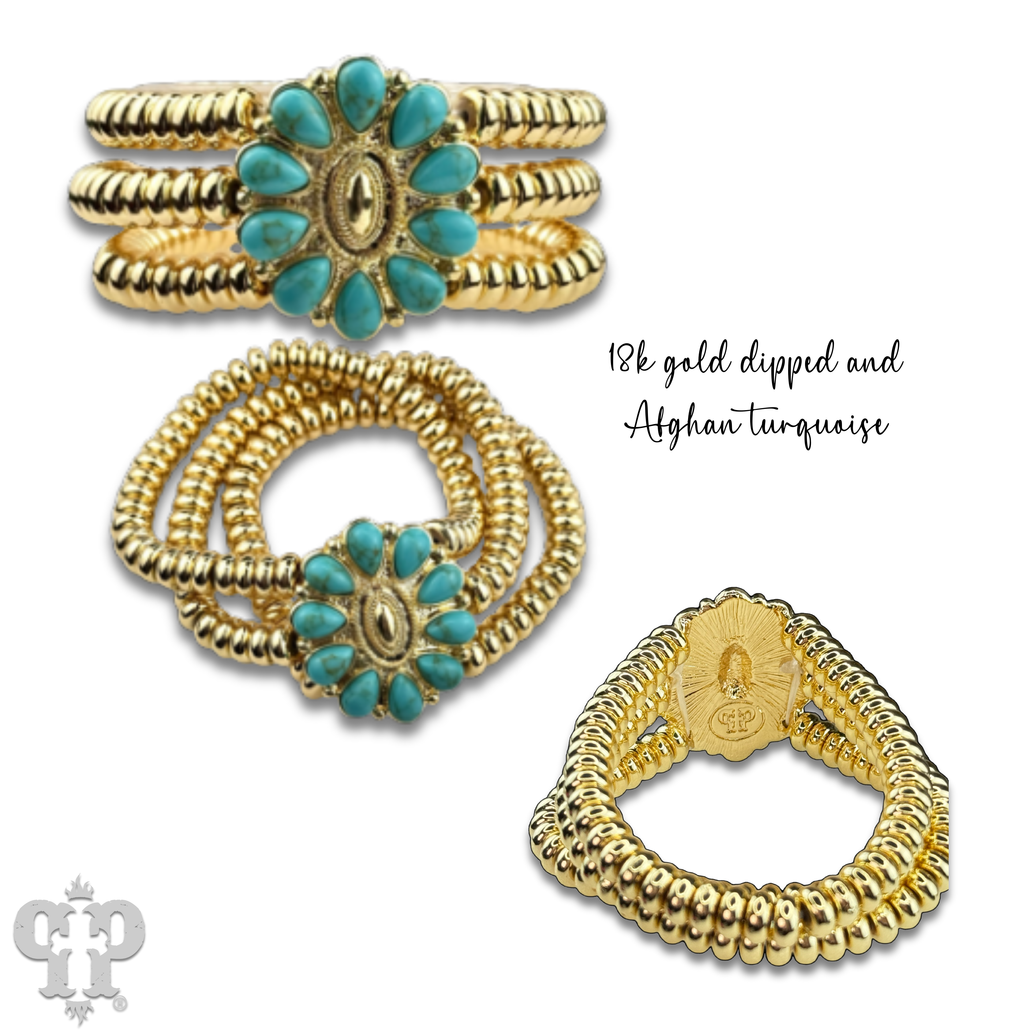 Turquoise concho bead bracelet-Bracelets-Pink Panache Brands-Stuffology - Where Vintage Meets Modern, A Boutique for Real Women in Crosbyton, TX