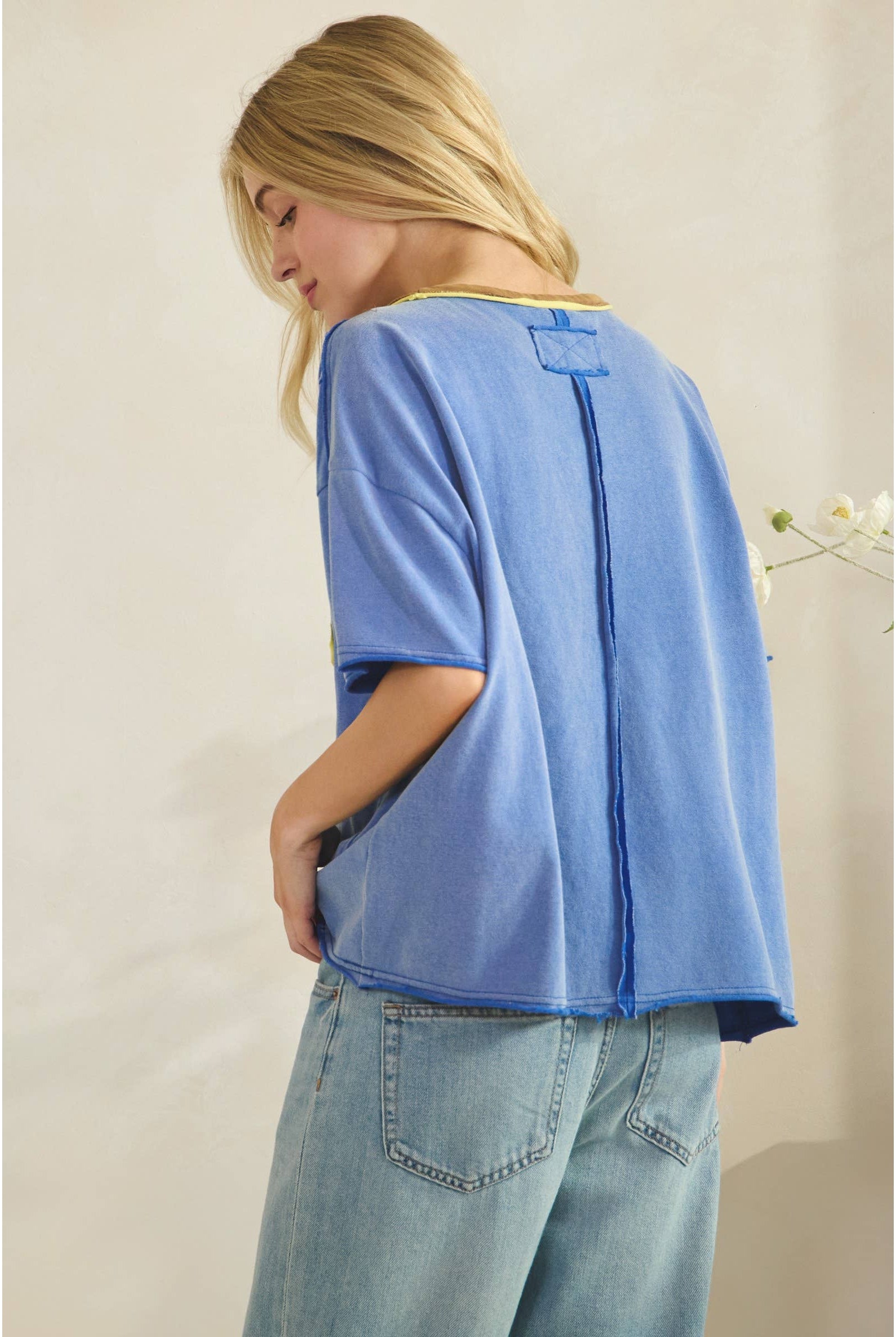 Daisy Applique Tee-Vintage Wash Tee-Sage + Fig-Stuffology - Where Vintage Meets Modern, A Boutique for Real Women in Crosbyton, TX