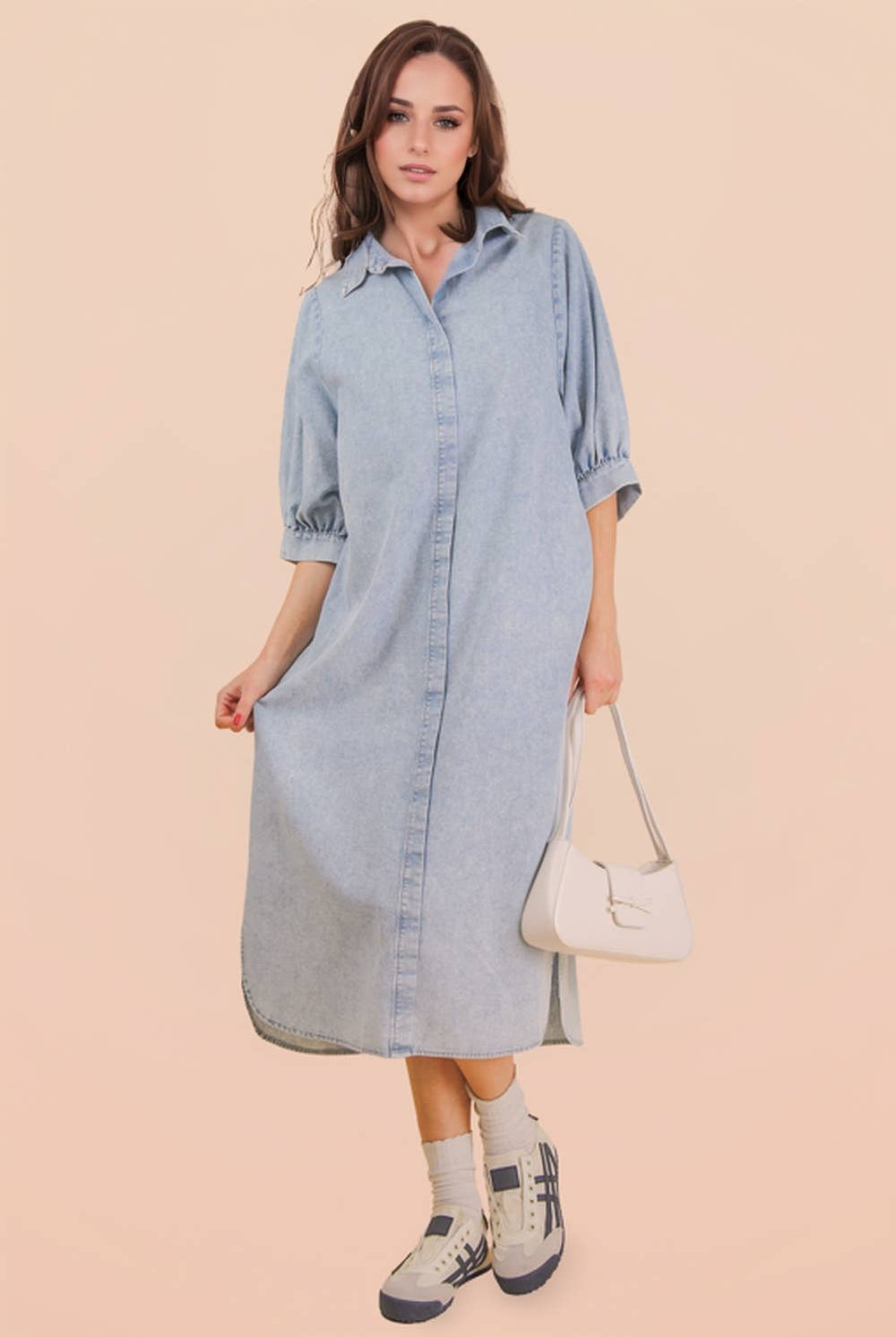 Washed Denim Casual Midi Dress-Dresses-VERY J-Stuffology - Where Vintage Meets Modern, A Boutique for Real Women in Crosbyton, TX