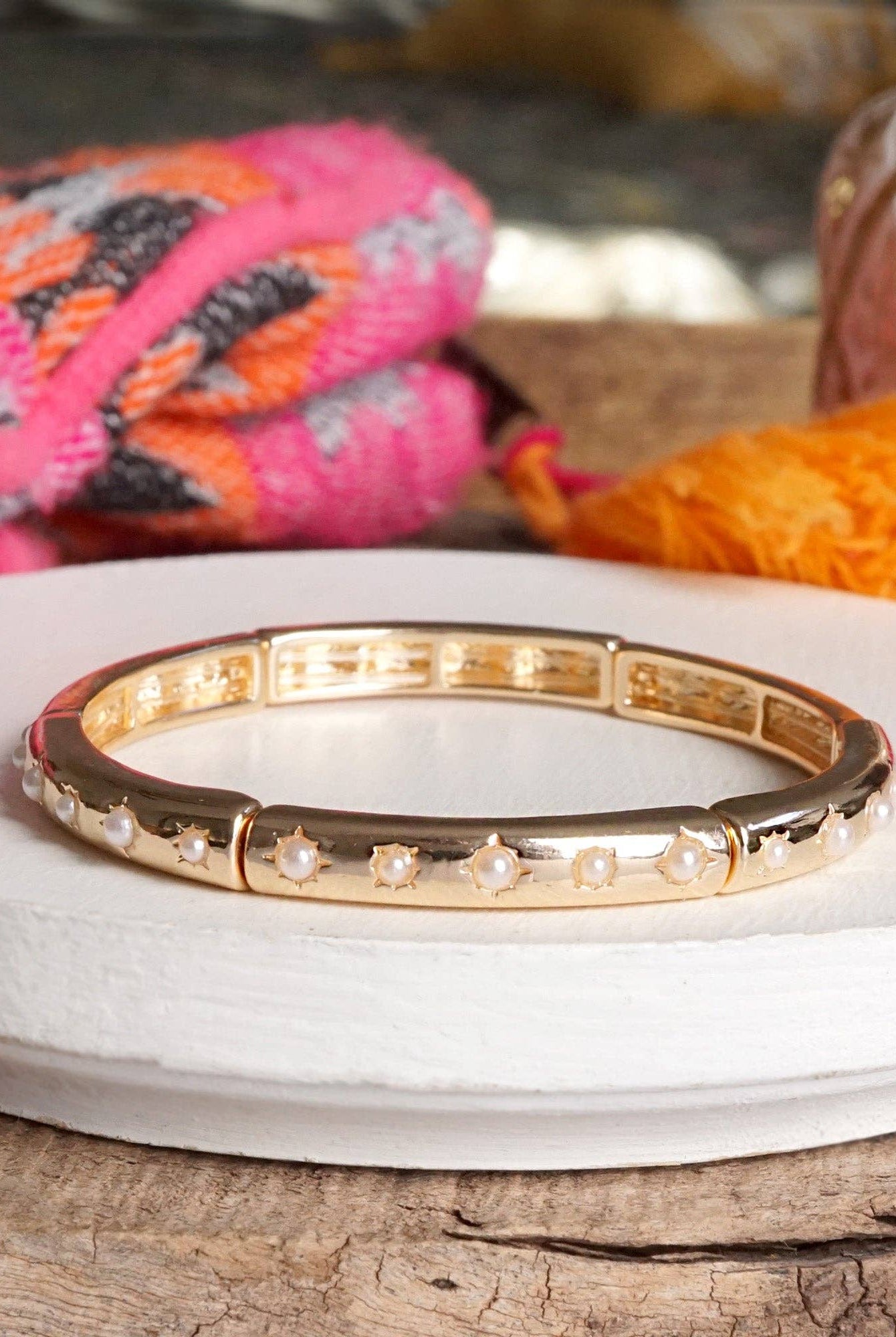 Gold-Tone Eternity Stretch Bangle – Pearls, Turquoise, or Crystals-Bracelets-PennyLine inc-Stuffology - Where Vintage Meets Modern, A Boutique for Real Women in Crosbyton, TX