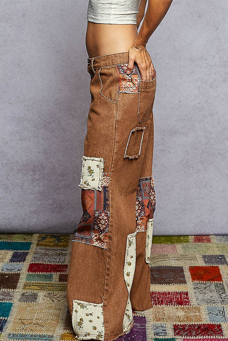 POL Clothing Boho Patchwork Denim Wide Leg Jeans-Jeans-Pol Clothing-Stuffology - Where Vintage Meets Modern, A Boutique for Real Women in Crosbyton, TX