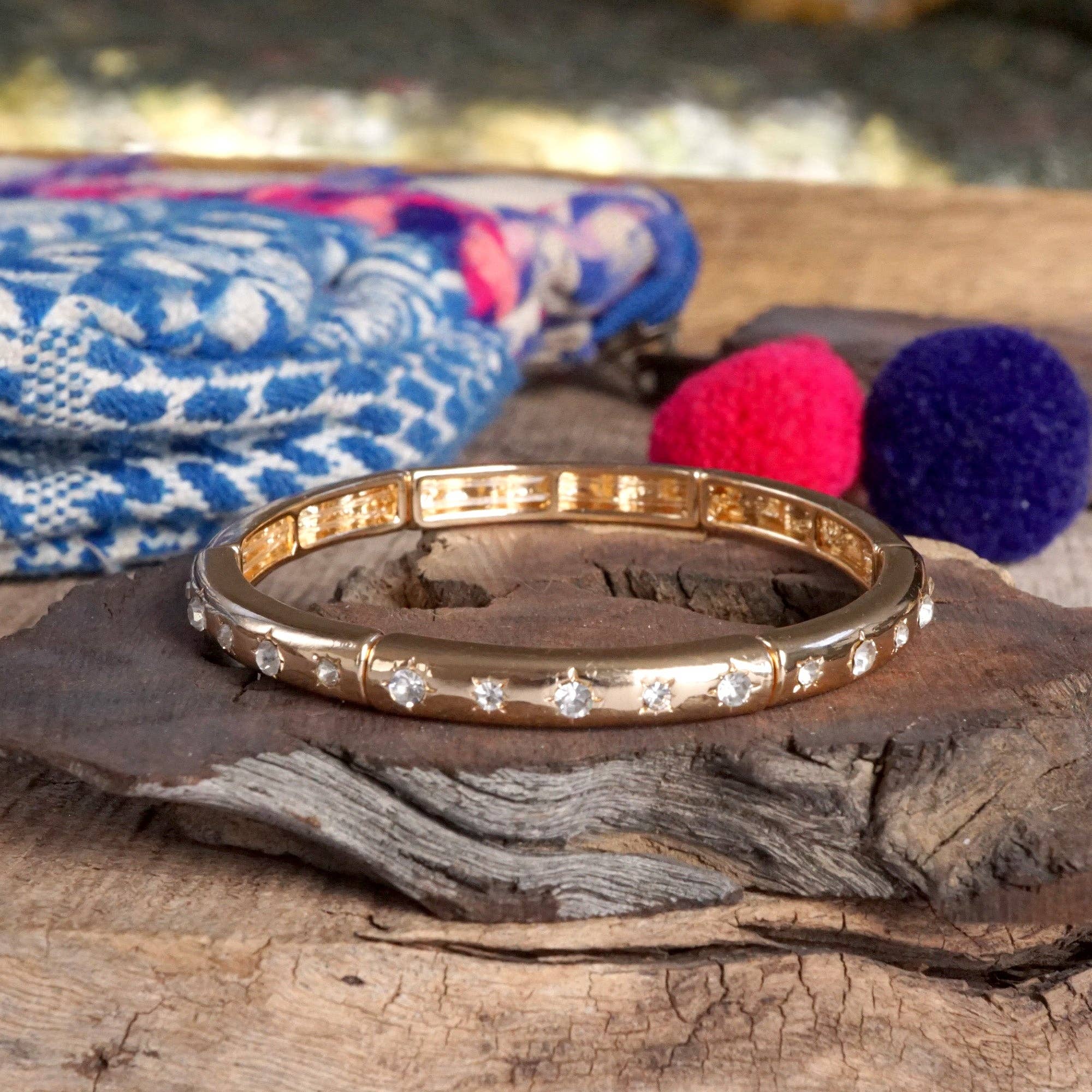 Gold-Tone Eternity Stretch Bangle – Pearls, Turquoise, or Crystals-Bracelets-PennyLine inc-Stuffology - Where Vintage Meets Modern, A Boutique for Real Women in Crosbyton, TX