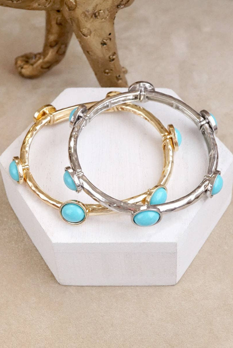 Desert Orbit – Turquoise Station Stretch Bangle-Bracelets-PennyLine inc-Stuffology - Where Vintage Meets Modern, A Boutique for Real Women in Crosbyton, TX