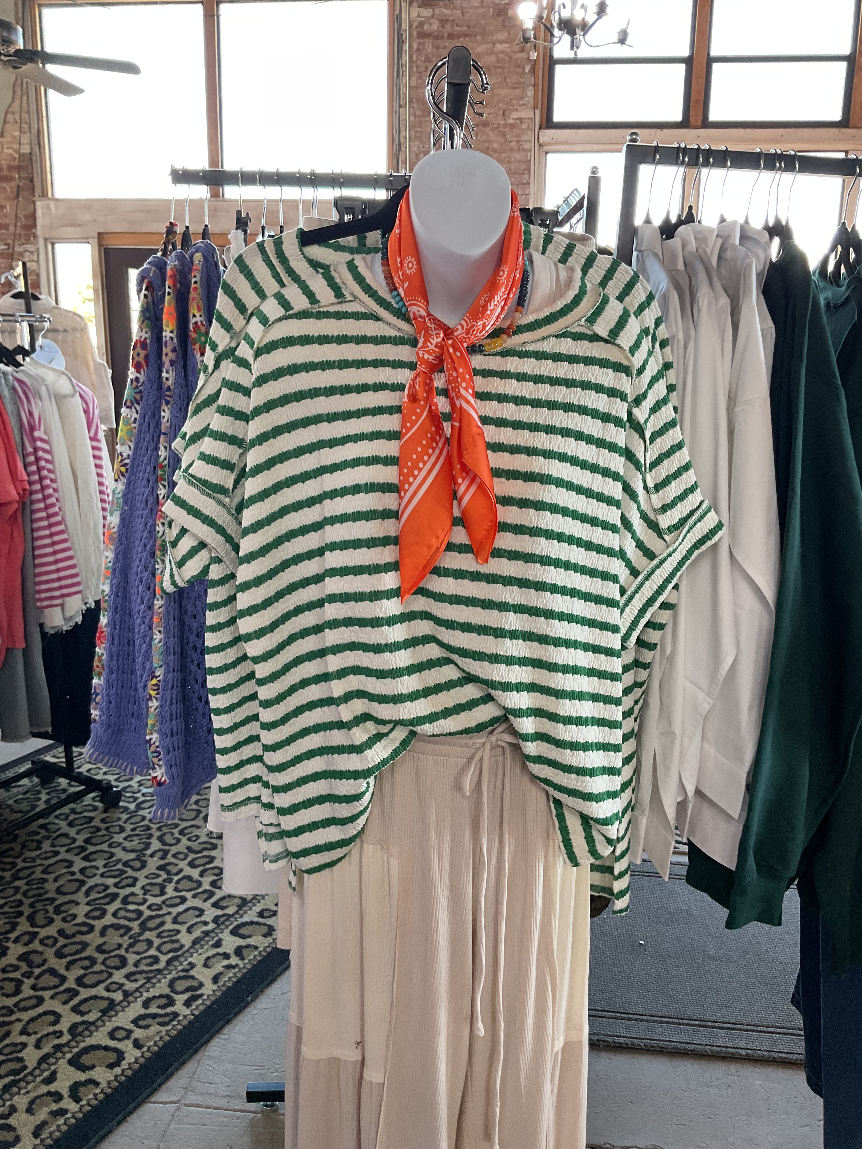 Stripe Jacquard Round-Neck Box Tee-Tops-Zenana-Stuffology - Where Vintage Meets Modern, A Boutique for Real Women in Crosbyton, TX