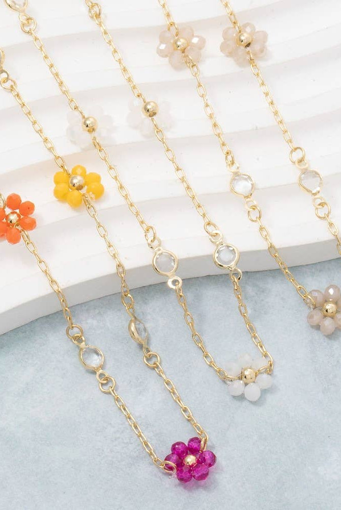 Faceted Beaded Flower Station Charms Beaded Necklace-The Looks by Fame Accessories-Stuffology - Where Vintage Meets Modern, A Boutique for Real Women in Crosbyton, TX
