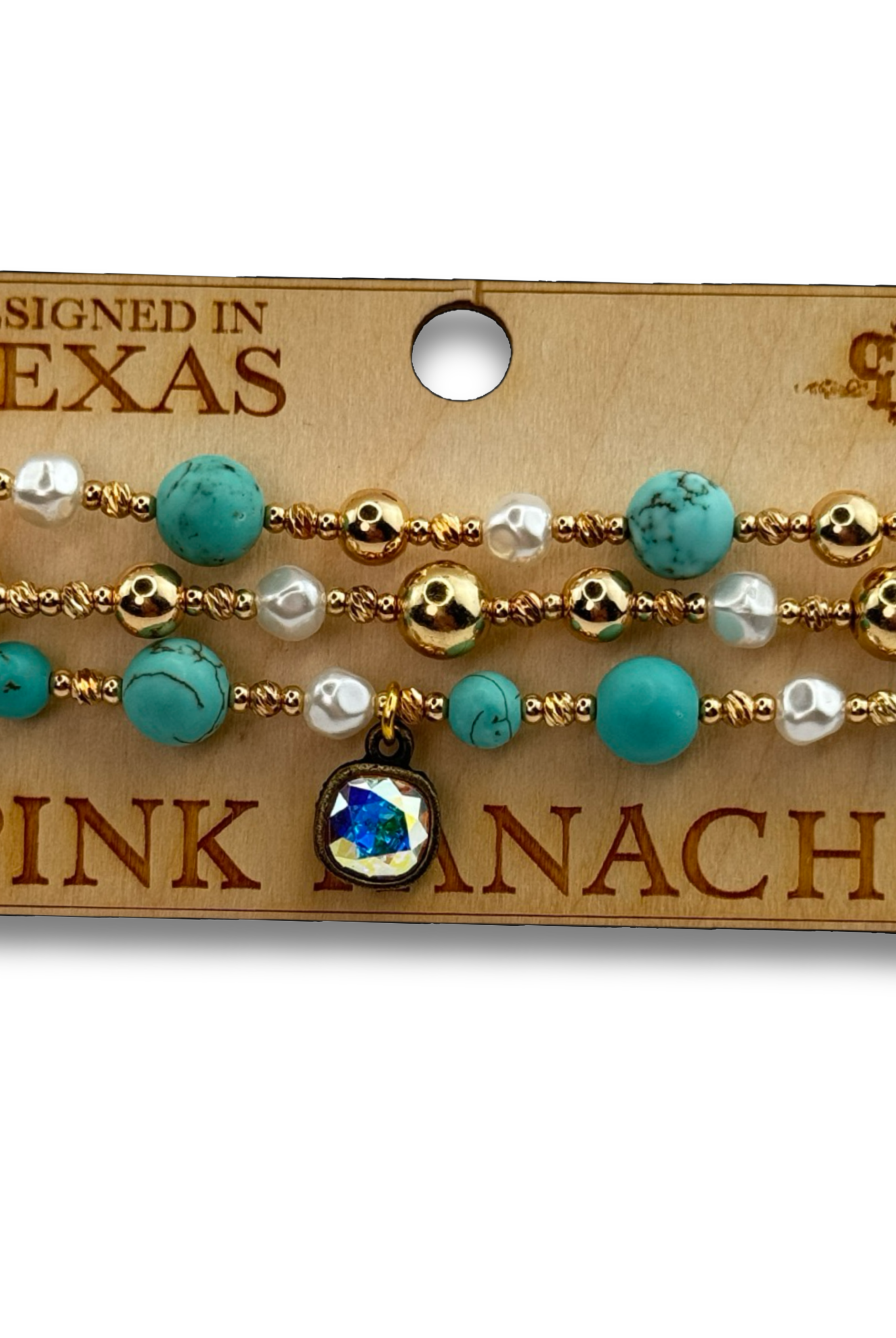 Turquoise and gold bracelet with Austrian crystal-Bracelets-Pink Panache Brands-Stuffology - Where Vintage Meets Modern, A Boutique for Real Women in Crosbyton, TX