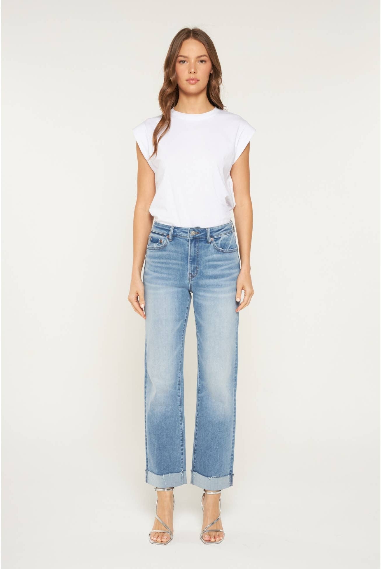 High Rise Straight Leg Cuffed Mica Denim Jeans-Jeans-Mica Denim-Stuffology - Where Vintage Meets Modern, A Boutique for Real Women in Crosbyton, TX