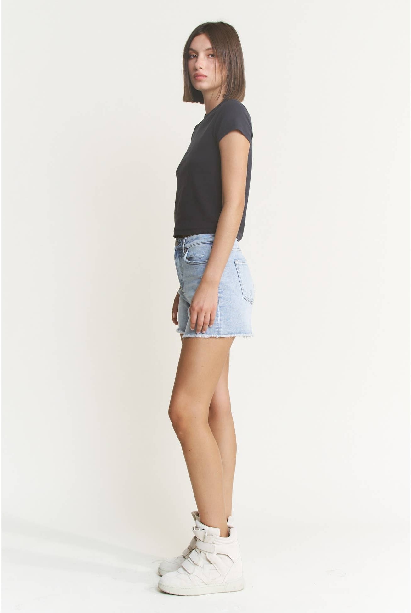 High Waisted Frayed Mica Denim Shorts-Shorts-Mica Denim-Stuffology - Where Vintage Meets Modern, A Boutique for Real Women in Crosbyton, TX