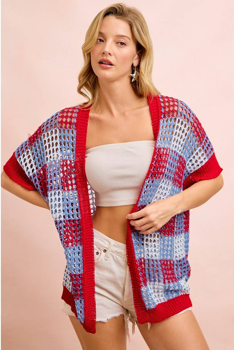 Checker Board Open Knit Cardigan-Cardigan-BiBi-Stuffology - Where Vintage Meets Modern, A Boutique for Real Women in Crosbyton, TX