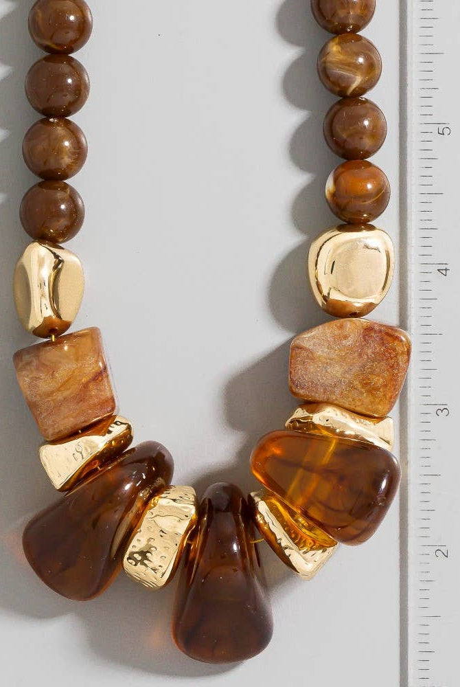 Gold Dipped Acrylic Chunky Beaded Statement Necklace-The Looks by Fame Accessories-Stuffology - Where Vintage Meets Modern, A Boutique for Real Women in Crosbyton, TX