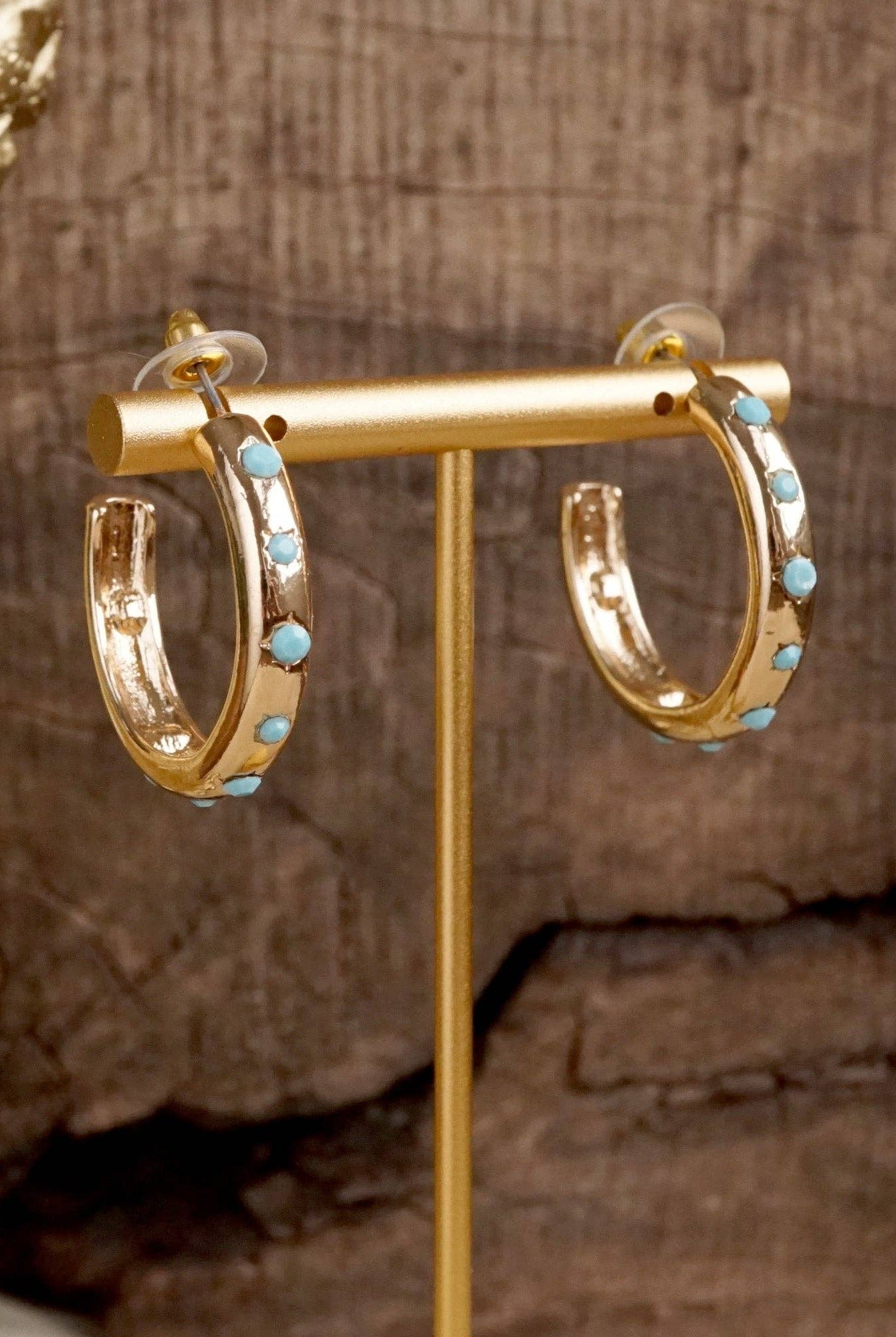 Classic Bubble Hoops – Gold with Crystal, Pearl, or Turquoise-Earrings-PennyLine inc-Stuffology - Where Vintage Meets Modern, A Boutique for Real Women in Crosbyton, TX