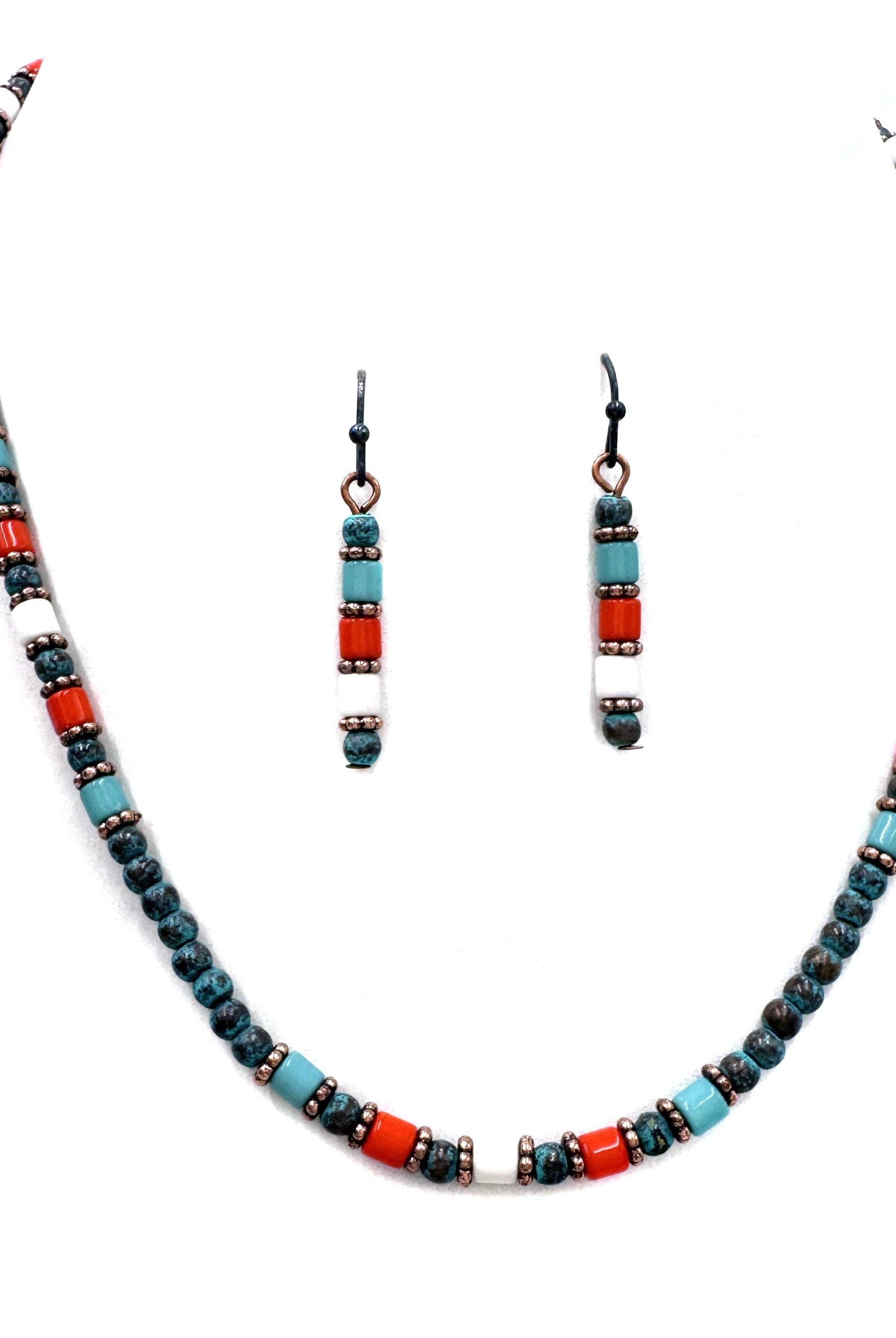 Navajo Bead Turquoise Orange Stone Necklace Set-Necklaces-Lunar Deer-Stuffology - Where Vintage Meets Modern, A Boutique for Real Women in Crosbyton, TX